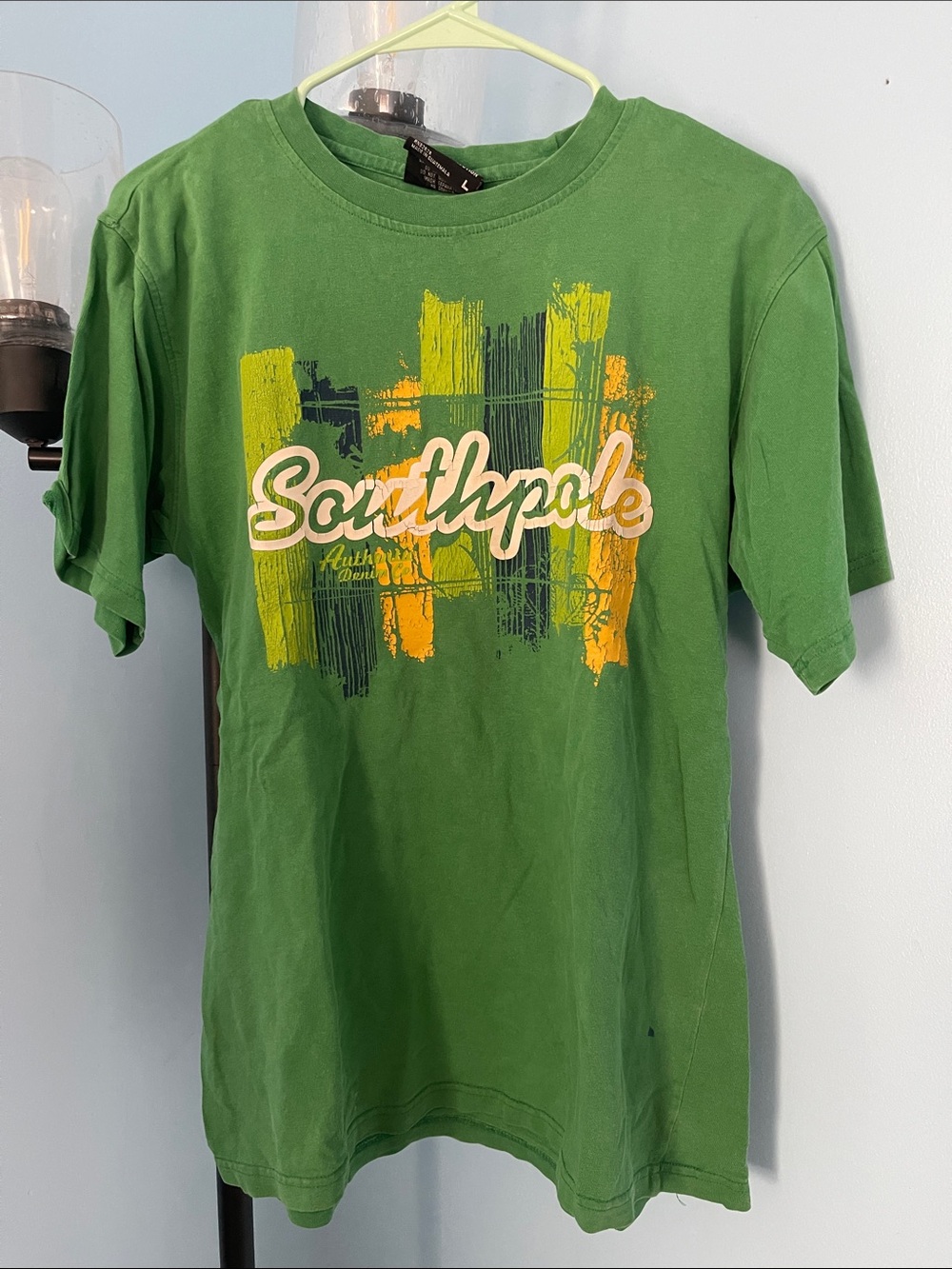 South Pole Green Tee with Yellow & Navy Brush Graphic